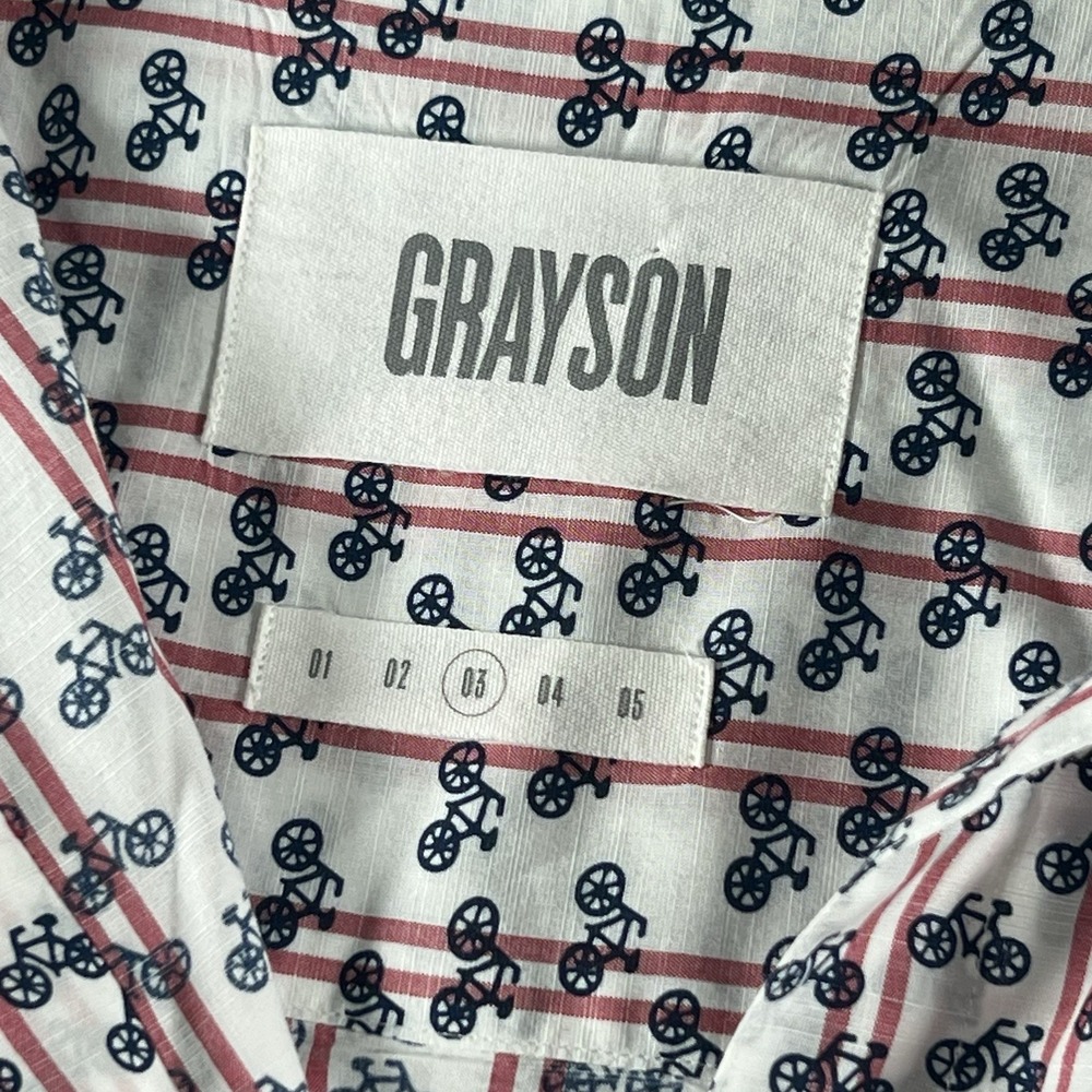 Grayson Hero Bicycle Print Shirt Womens Size 3 Comfort Light Striped Button Down - Picture 3 of 8